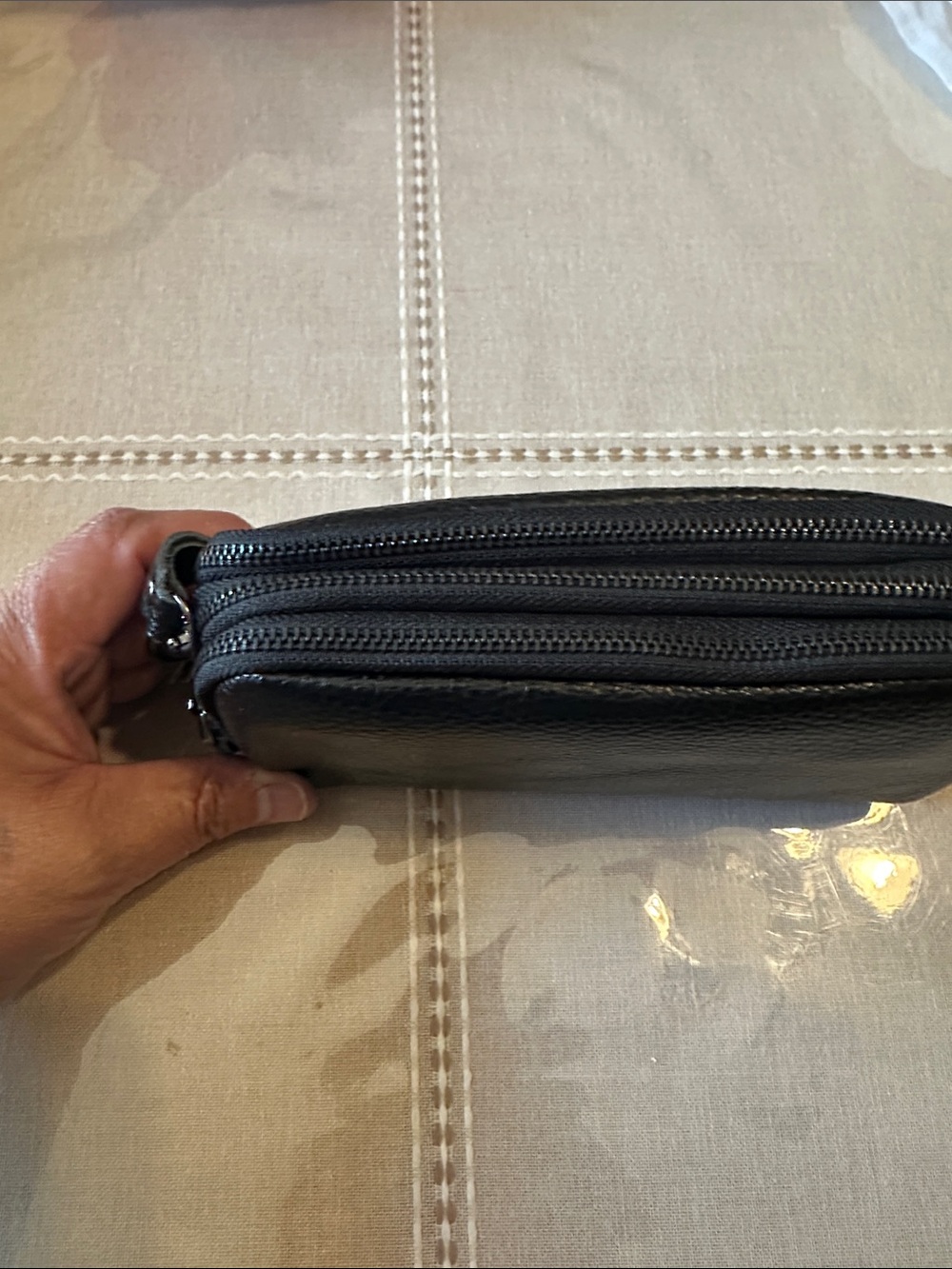 Black Pebbled Leather Zip Wristlet - Picture 2 of 4